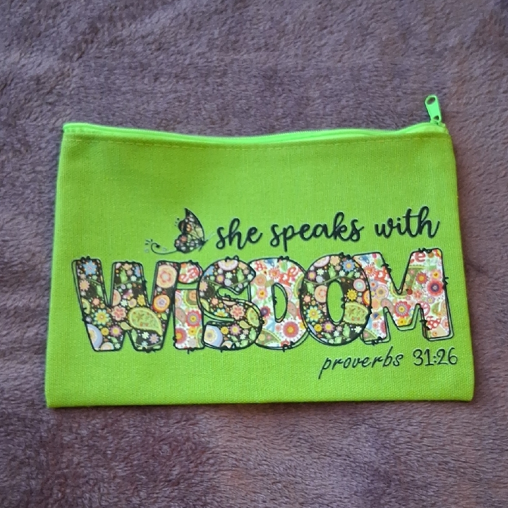 She Speaks With Wisdom Floral Zip Pouch - Lime Green